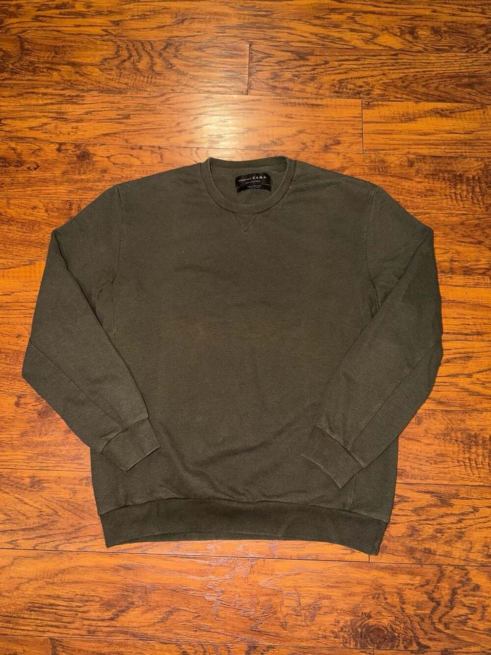 Zara Essentials Sweatshirt Size XL Olive Green Textured Pullover